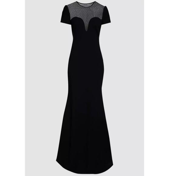 NEW Jill Jill Stuart Women's Black Dotted Mesh Crepe Trumpet Gown Dress Sz 10 - Picture 4 of 11